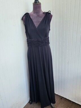 AA Studio Black Grecian Style Maxi Long Dress Classic Ruched Waist Sleveless 14